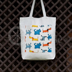 Printed semi-linen shopping bag "Puppies"